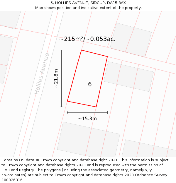 6, HOLLIES AVENUE, SIDCUP, DA15 8AX: Plot and title map