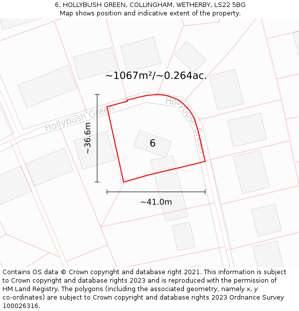 6, HOLLYBUSH GREEN, COLLINGHAM, WETHERBY, LS22 5BG: Plot and title map