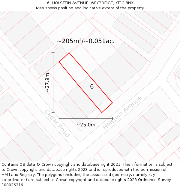 6, HOLSTEIN AVENUE, WEYBRIDGE, KT13 8NX: Plot and title map