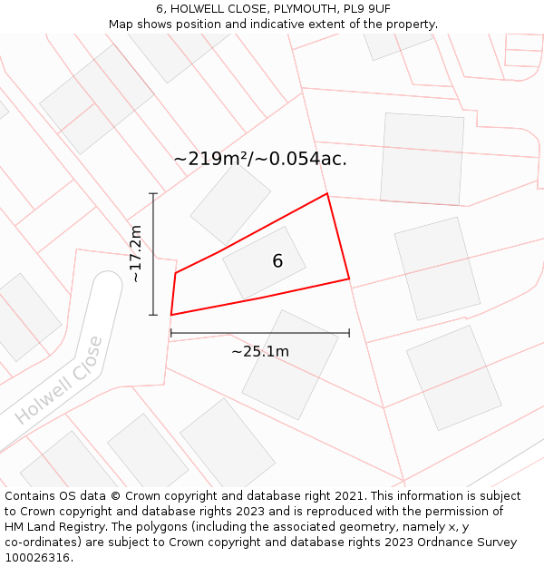 6, HOLWELL CLOSE, PLYMOUTH, PL9 9UF: Plot and title map