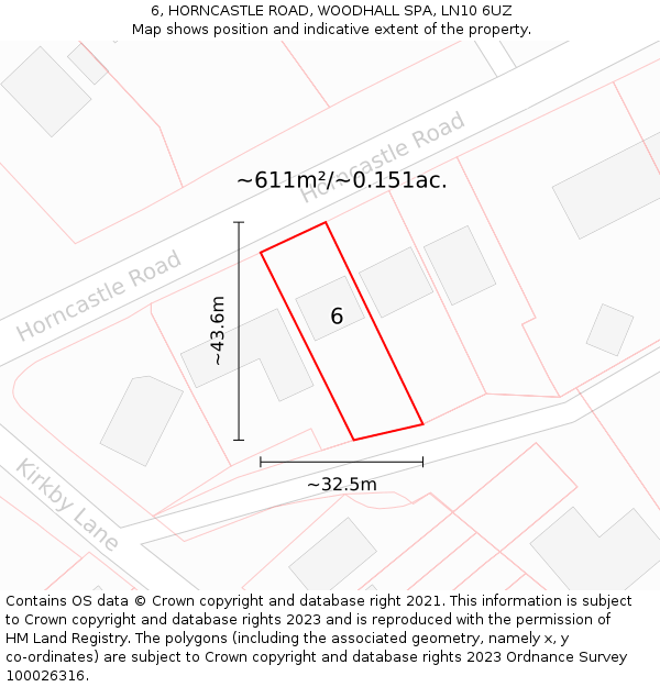 6, HORNCASTLE ROAD, WOODHALL SPA, LN10 6UZ: Plot and title map