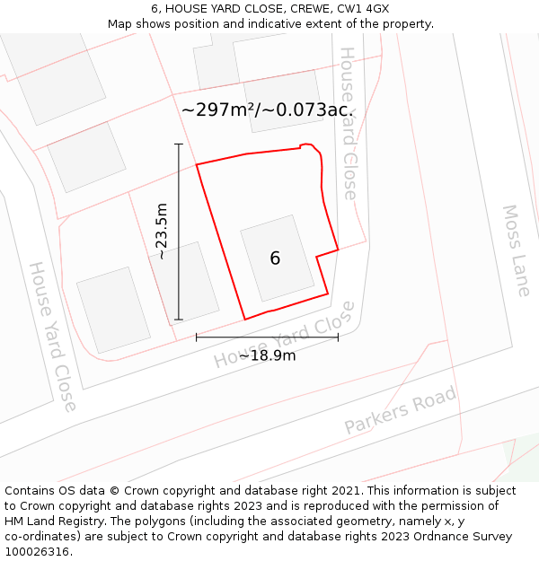 6, HOUSE YARD CLOSE, CREWE, CW1 4GX: Plot and title map