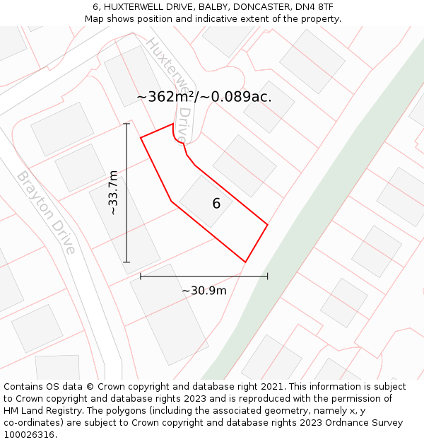 6, HUXTERWELL DRIVE, BALBY, DONCASTER, DN4 8TF: Plot and title map