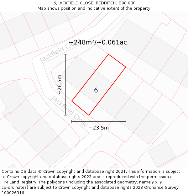 6, JACKFIELD CLOSE, REDDITCH, B98 0BF: Plot and title map