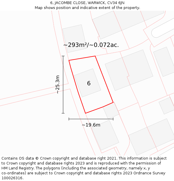 6, JACOMBE CLOSE, WARWICK, CV34 6JN: Plot and title map