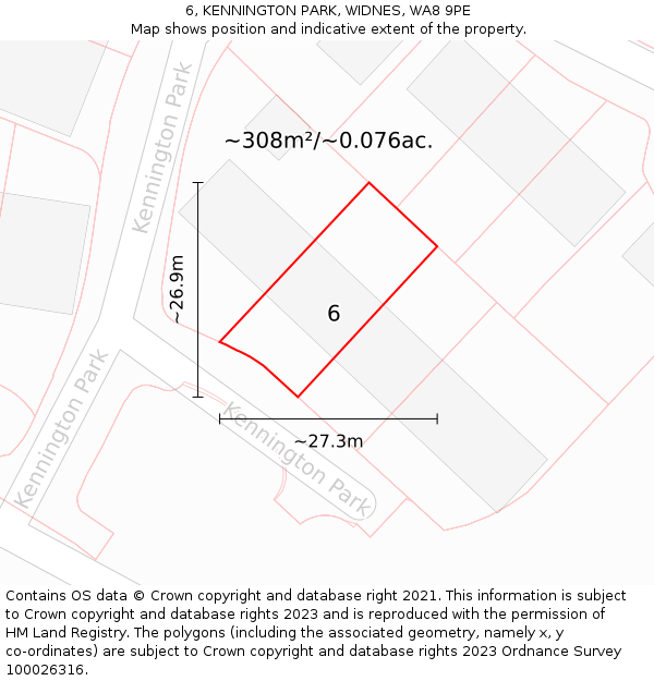 6, KENNINGTON PARK, WIDNES, WA8 9PE: Plot and title map