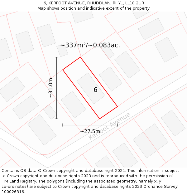 6, KERFOOT AVENUE, RHUDDLAN, RHYL, LL18 2UR: Plot and title map