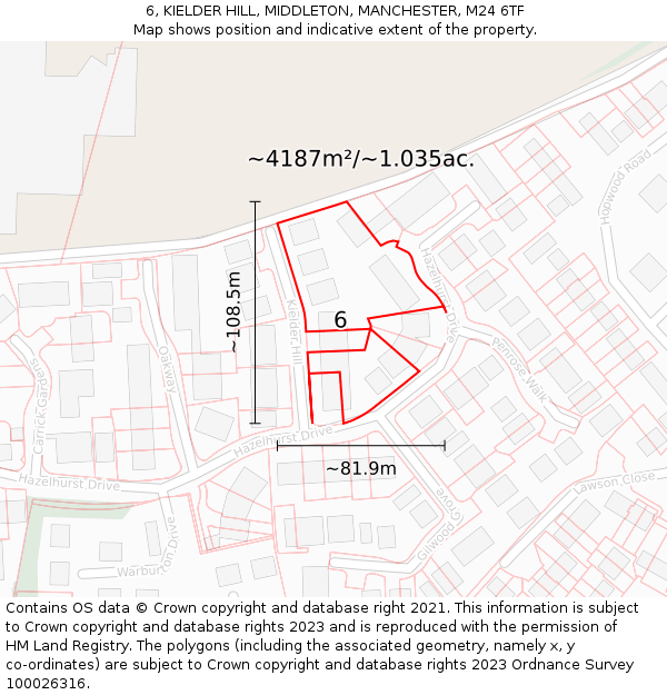 6, KIELDER HILL, MIDDLETON, MANCHESTER, M24 6TF: Plot and title map