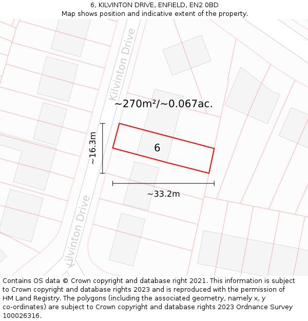 6, KILVINTON DRIVE, ENFIELD, EN2 0BD: Plot and title map