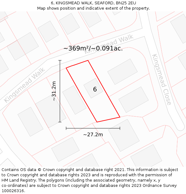 6, KINGSMEAD WALK, SEAFORD, BN25 2EU: Plot and title map