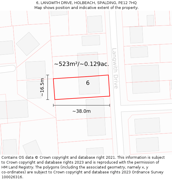 6, LANGWITH DRIVE, HOLBEACH, SPALDING, PE12 7HQ: Plot and title map