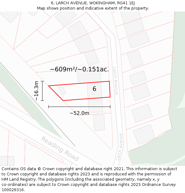 6, LARCH AVENUE, WOKINGHAM, RG41 1EJ: Plot and title map