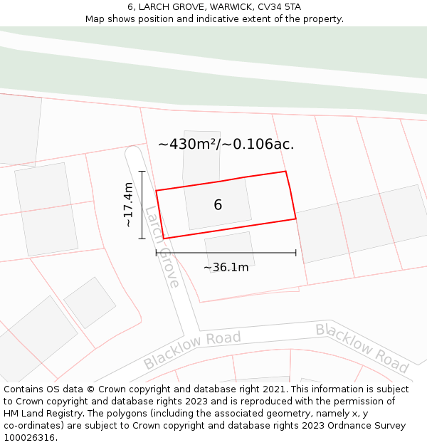 6, LARCH GROVE, WARWICK, CV34 5TA: Plot and title map