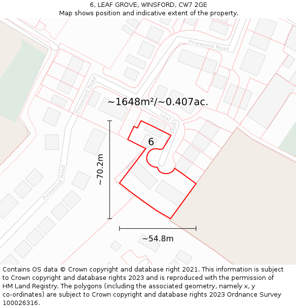 6, LEAF GROVE, WINSFORD, CW7 2GE: Plot and title map