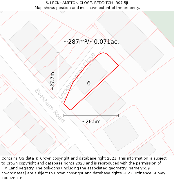 6, LECKHAMPTON CLOSE, REDDITCH, B97 5JL: Plot and title map