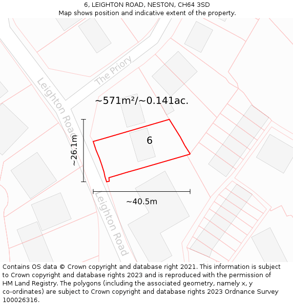 6, LEIGHTON ROAD, NESTON, CH64 3SD: Plot and title map