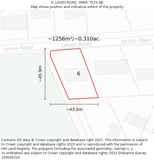 6, LEVEN ROAD, YARM, TS15 9JE: Plot and title map
