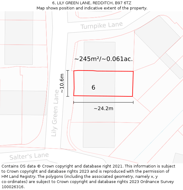 6, LILY GREEN LANE, REDDITCH, B97 6TZ: Plot and title map