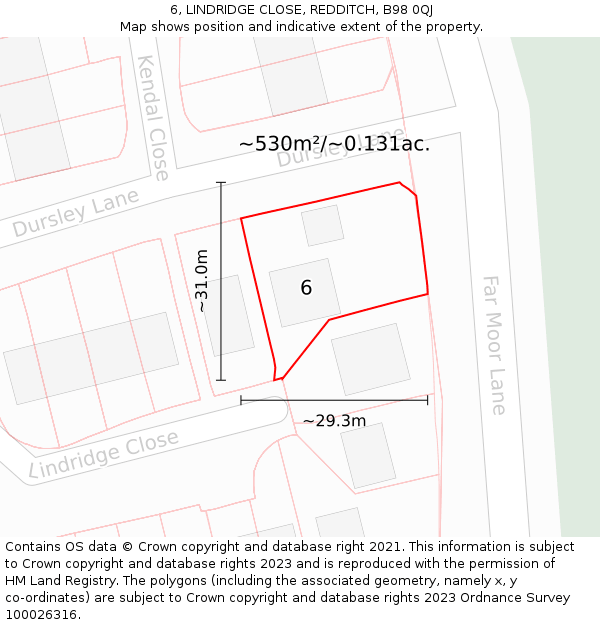 6, LINDRIDGE CLOSE, REDDITCH, B98 0QJ: Plot and title map