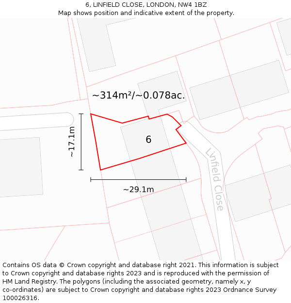 6, LINFIELD CLOSE, LONDON, NW4 1BZ: Plot and title map