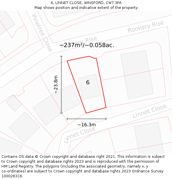 6, LINNET CLOSE, WINSFORD, CW7 3FA: Plot and title map