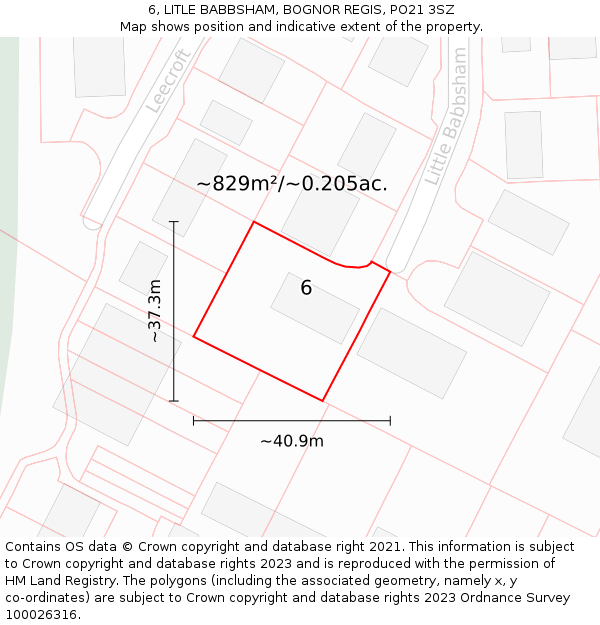 6, LITLE BABBSHAM, BOGNOR REGIS, PO21 3SZ: Plot and title map