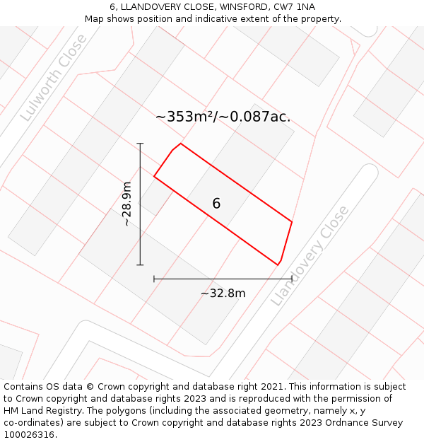 6, LLANDOVERY CLOSE, WINSFORD, CW7 1NA: Plot and title map