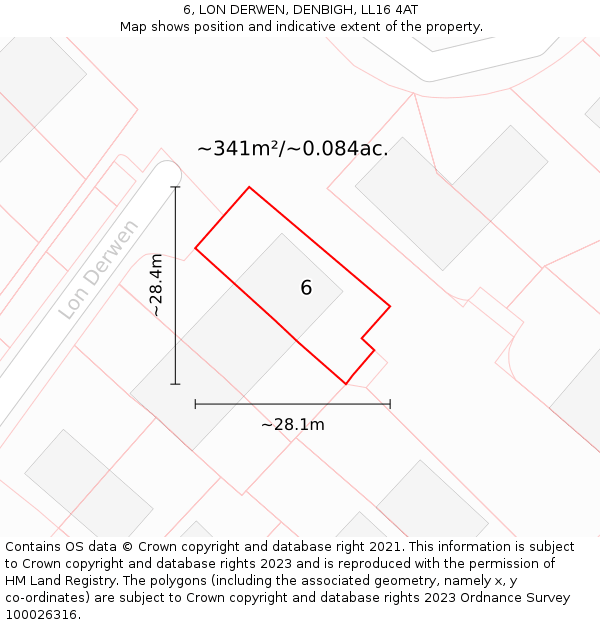 6, LON DERWEN, DENBIGH, LL16 4AT: Plot and title map