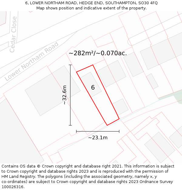 6, LOWER NORTHAM ROAD, HEDGE END, SOUTHAMPTON, SO30 4FQ: Plot and title map