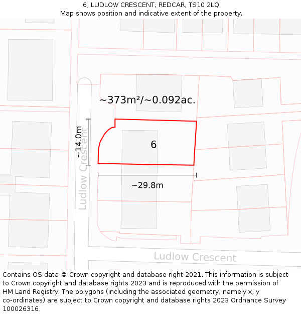 6, LUDLOW CRESCENT, REDCAR, TS10 2LQ: Plot and title map