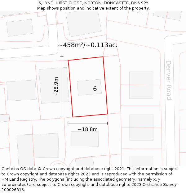 6, LYNDHURST CLOSE, NORTON, DONCASTER, DN6 9PY: Plot and title map