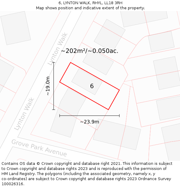 6, LYNTON WALK, RHYL, LL18 3RH: Plot and title map