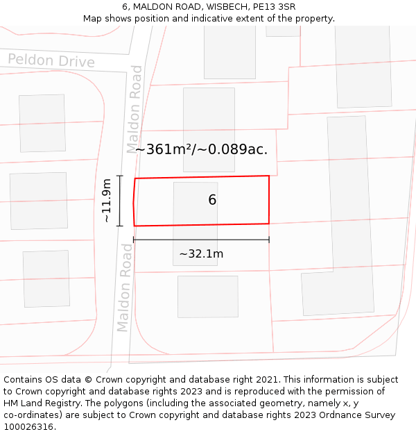 6, MALDON ROAD, WISBECH, PE13 3SR: Plot and title map