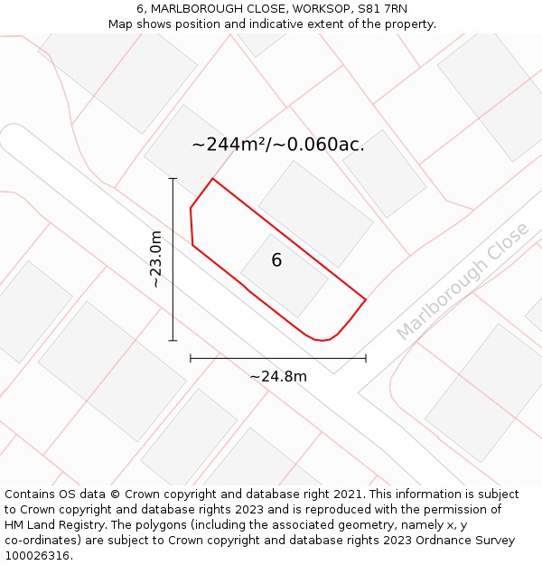 6, MARLBOROUGH CLOSE, WORKSOP, S81 7RN: Plot and title map