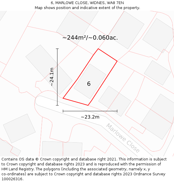 6, MARLOWE CLOSE, WIDNES, WA8 7EN: Plot and title map