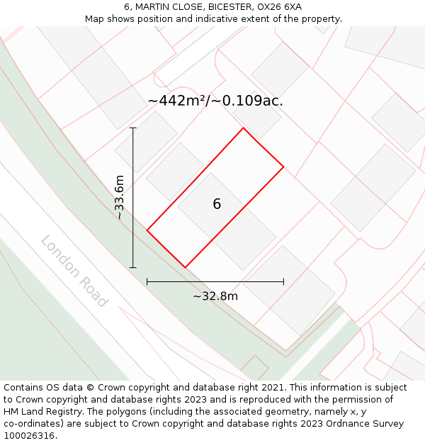 6, MARTIN CLOSE, BICESTER, OX26 6XA: Plot and title map