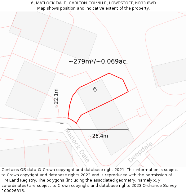 6, MATLOCK DALE, CARLTON COLVILLE, LOWESTOFT, NR33 8WD: Plot and title map