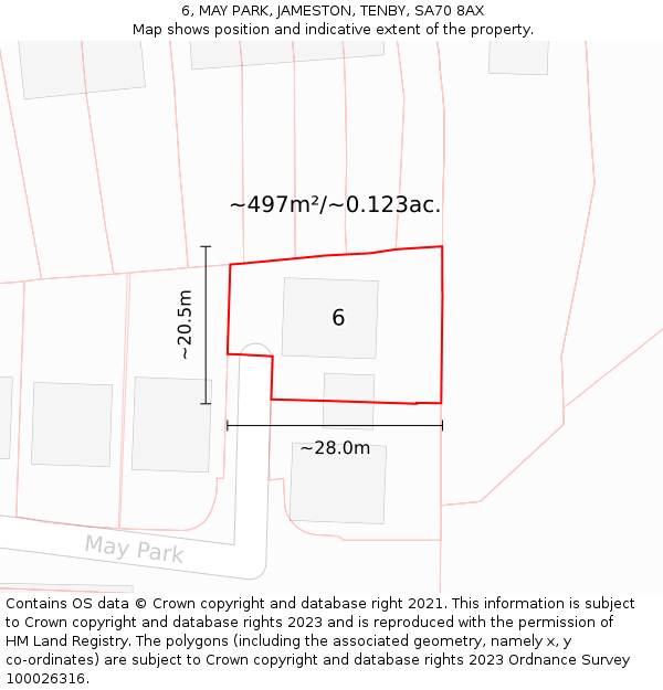 6, MAY PARK, JAMESTON, TENBY, SA70 8AX: Plot and title map