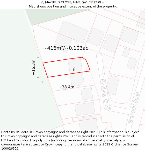 6, MAYFIELD CLOSE, HARLOW, CM17 0LH: Plot and title map