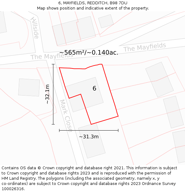 6, MAYFIELDS, REDDITCH, B98 7DU: Plot and title map