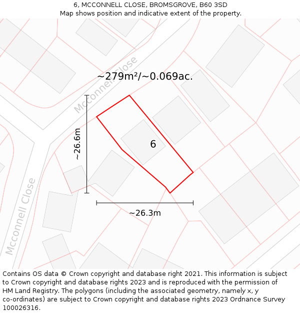 6, MCCONNELL CLOSE, BROMSGROVE, B60 3SD: Plot and title map