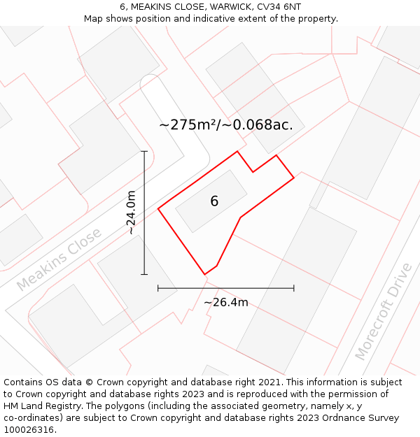 6, MEAKINS CLOSE, WARWICK, CV34 6NT: Plot and title map