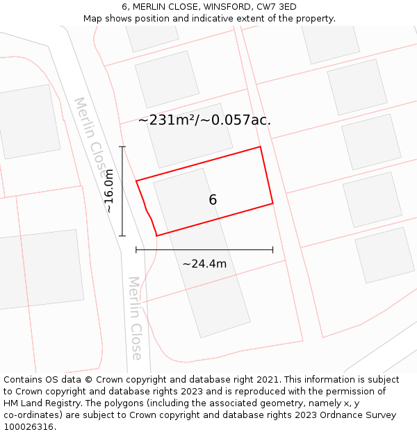 6, MERLIN CLOSE, WINSFORD, CW7 3ED: Plot and title map