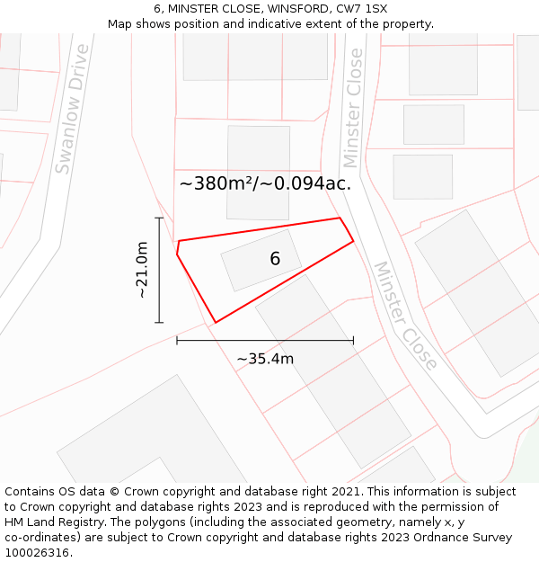 6, MINSTER CLOSE, WINSFORD, CW7 1SX: Plot and title map