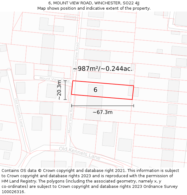 6, MOUNT VIEW ROAD, WINCHESTER, SO22 4JJ: Plot and title map