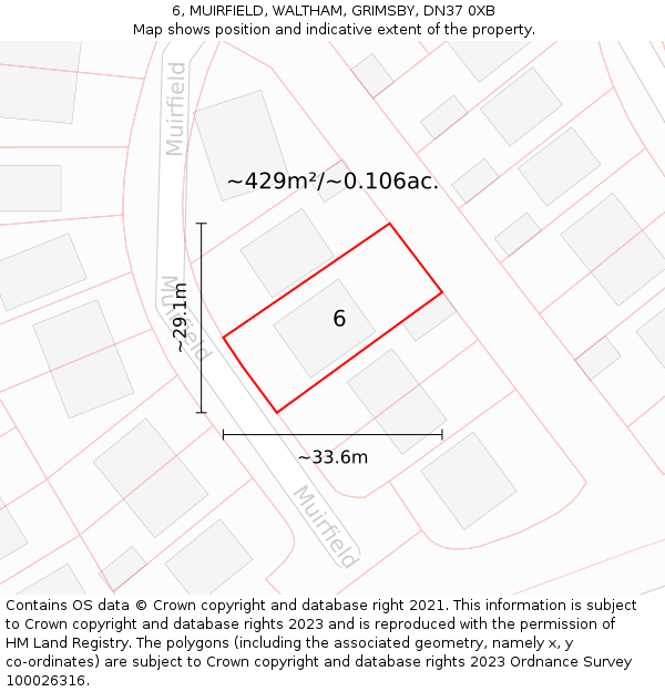 6, MUIRFIELD, WALTHAM, GRIMSBY, DN37 0XB: Plot and title map