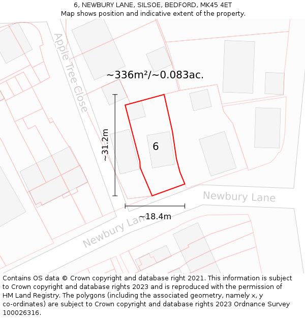 6, NEWBURY LANE, SILSOE, BEDFORD, MK45 4ET: Plot and title map