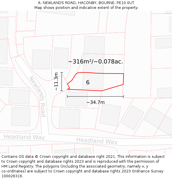 6, NEWLANDS ROAD, HACONBY, BOURNE, PE10 0UT: Plot and title map