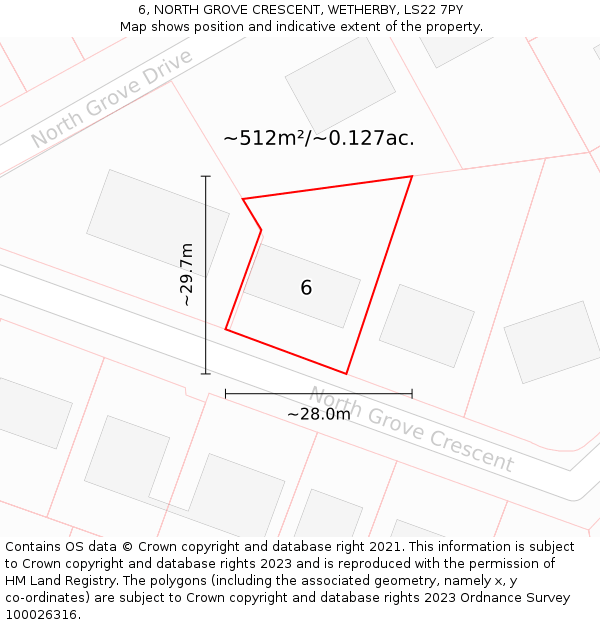 6, NORTH GROVE CRESCENT, WETHERBY, LS22 7PY: Plot and title map