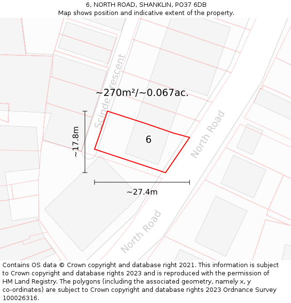 6, NORTH ROAD, SHANKLIN, PO37 6DB: Plot and title map